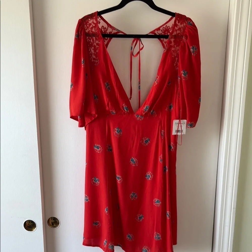 Free People Mockingbird Floral Open Back Mini Dress 12